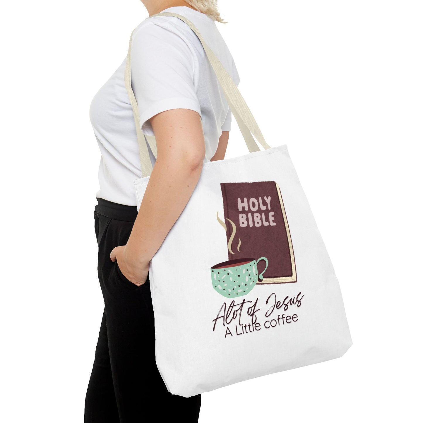 Faith-Inspired Tote Bag - "A Lot of Jesus, A Little Coffee" - Perfect for Church, Gifts, Everyday Use, Bible Study, Christians