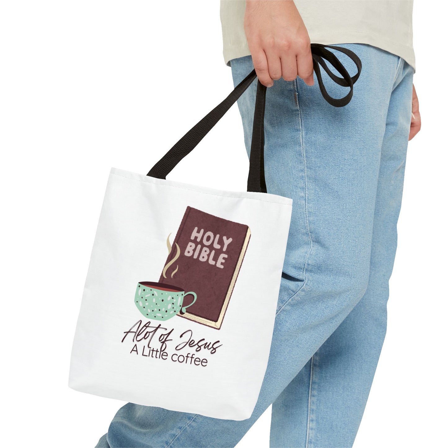Faith-Inspired Tote Bag - "A Lot of Jesus, A Little Coffee" - Perfect for Church, Gifts, Everyday Use, Bible Study, Christians