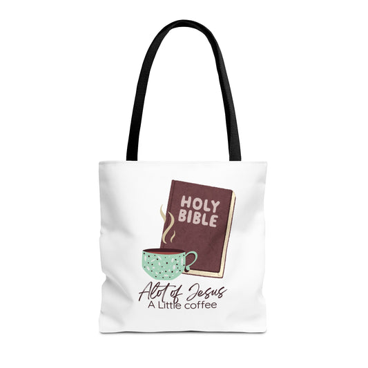 Faith-Inspired Tote Bag - "A Lot of Jesus, A Little Coffee" - Perfect for Church, Gifts, Everyday Use, Bible Study, Christians
