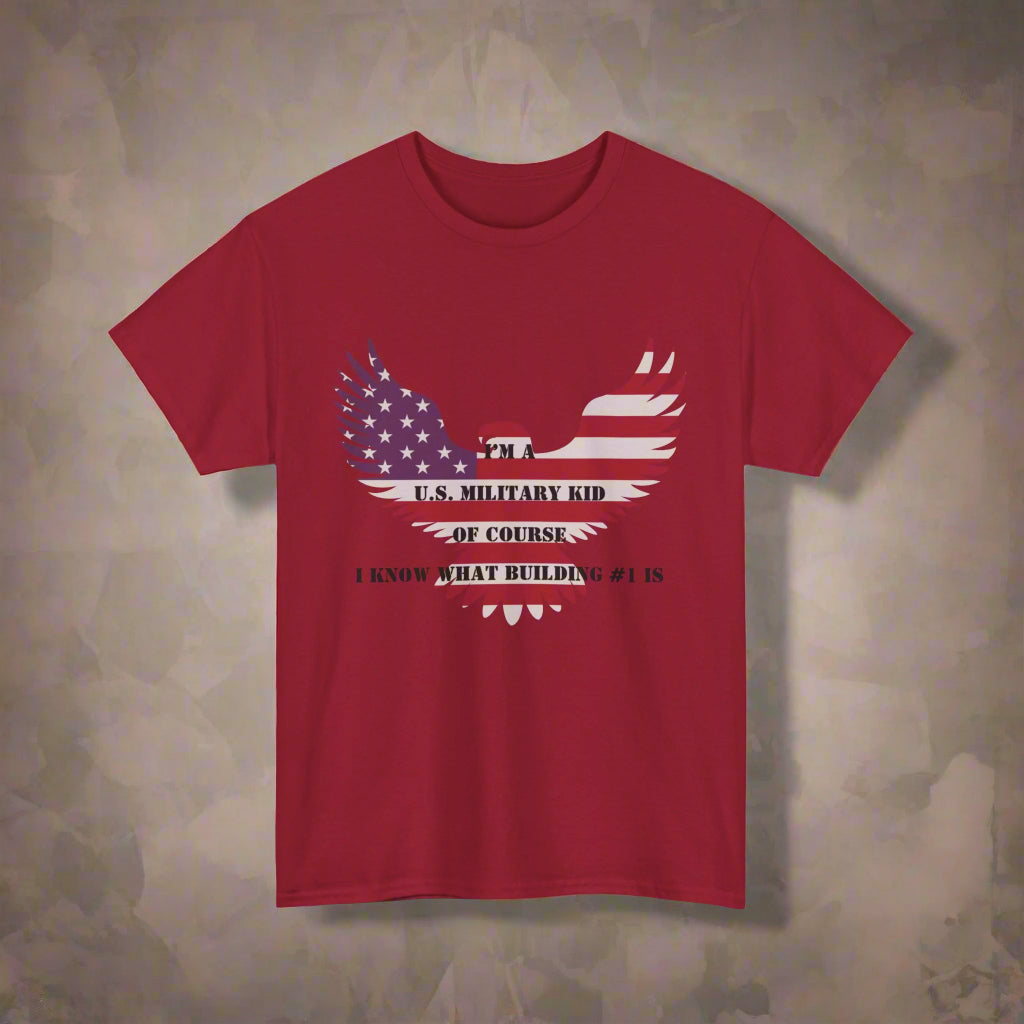 Patriotic Military Kid Tee, Unisex Heavy Cotton Tee, Military Family Gift, Veteran's Day Shirt, Americana Style Tee