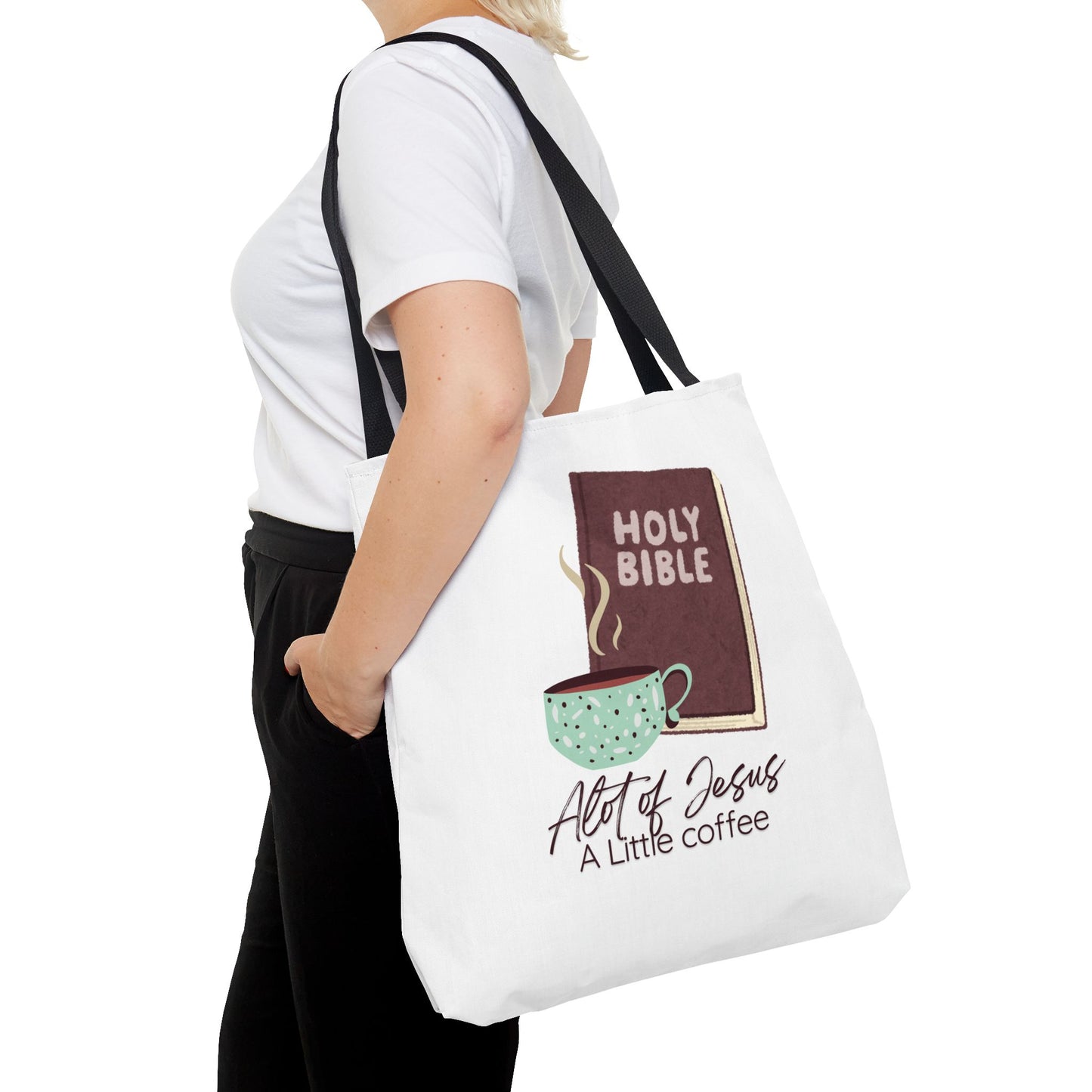 Faith-Inspired Tote Bag - "A Lot of Jesus, A Little Coffee" - Perfect for Church, Gifts, Everyday Use, Bible Study, Christians