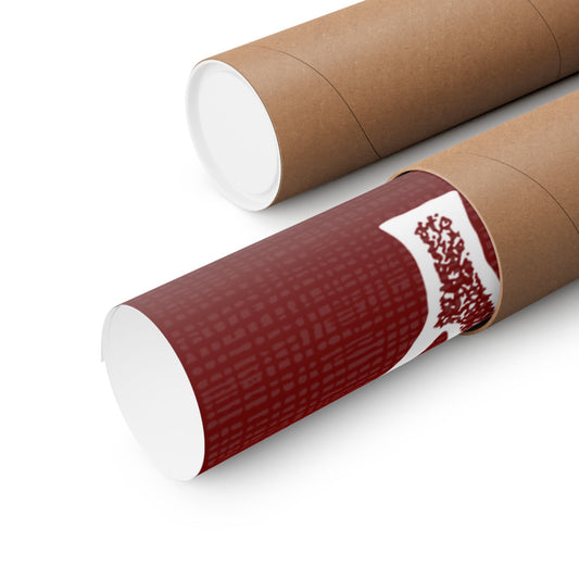 Two rolled-up unframed matte poster prints showing the red Americana design, styled on a neutral background.