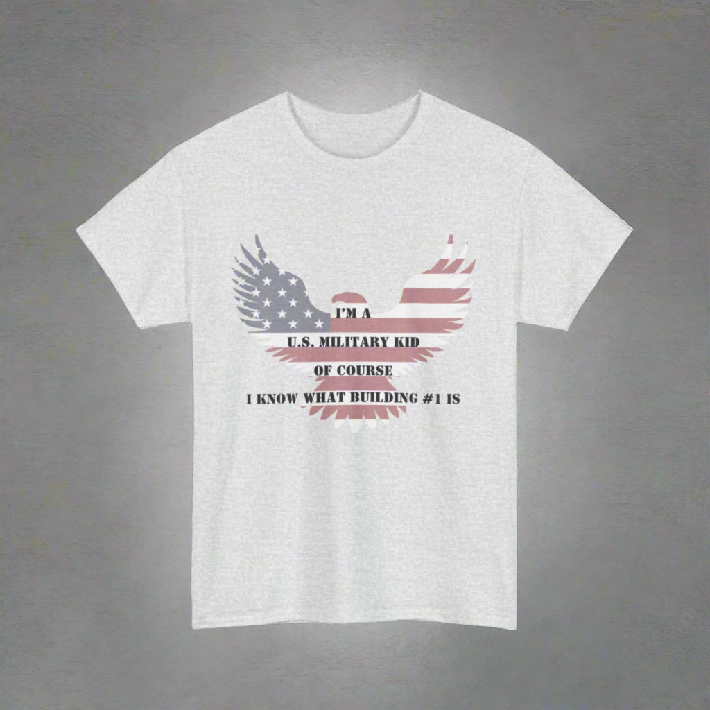 Patriotic Military Kid Tee, Unisex Heavy Cotton Tee, Military Family Gift, Veteran's Day Shirt, Americana Style Tee