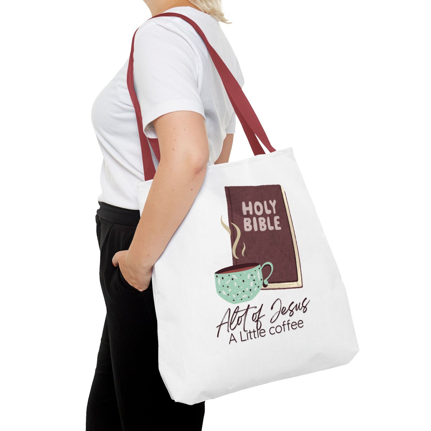 Faith-Inspired Tote Bag - "A Lot of Jesus, A Little Coffee" - Perfect for Church, Gifts, Everyday Use, Bible Study, Christians