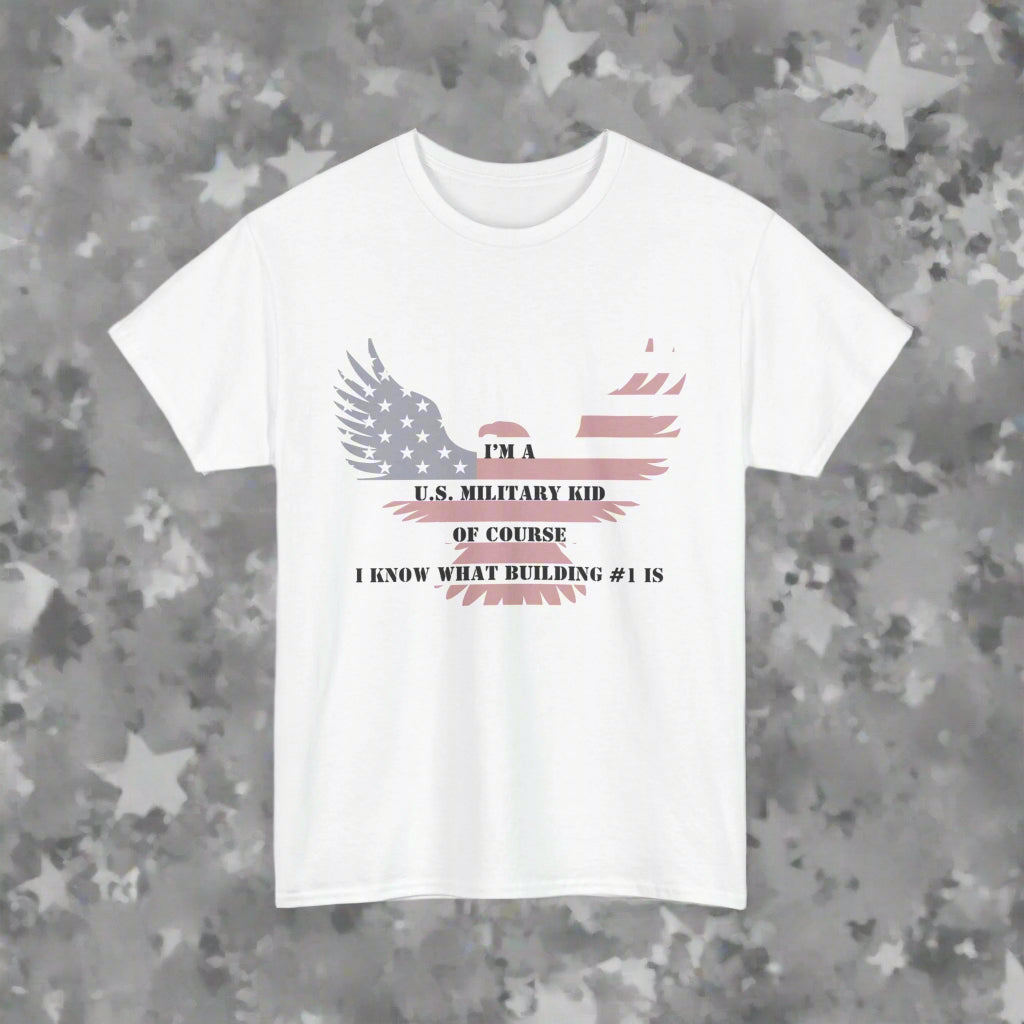 Patriotic Military Kid Tee, Unisex Heavy Cotton Tee, Military Family Gift, Veteran's Day Shirt, Americana Style Tee