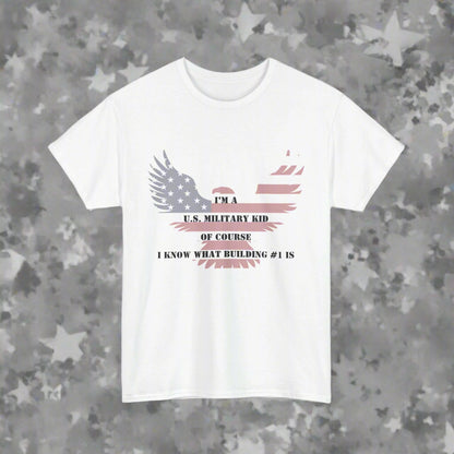 Patriotic Military Kid Tee, Unisex Heavy Cotton Tee, Military Family Gift, Veteran's Day Shirt, Americana Style Tee