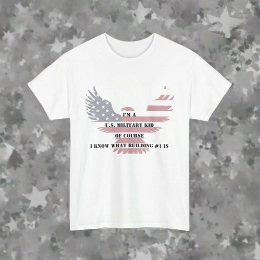 Patriotic Military Kid Tee, Unisex Heavy Cotton Tee, Military Family Gift, Veteran's Day Shirt, Americana Style Tee