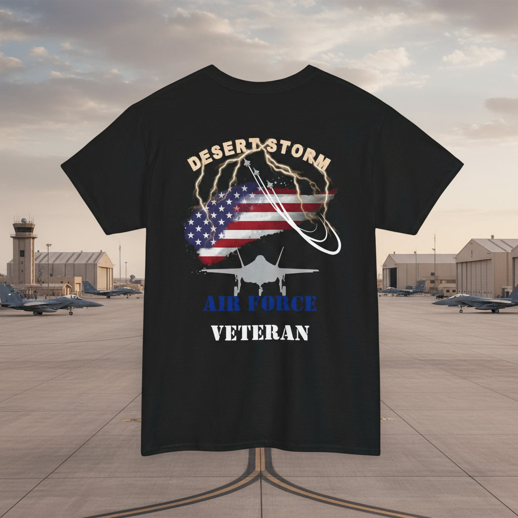 Desert Storm Series Air Force Veteran T-Shirt – “I Became the Storm”  Gulf War Tribute
