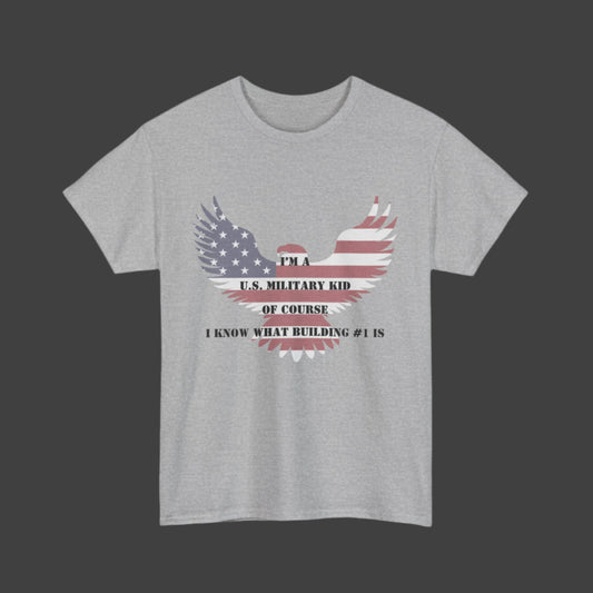 Patriotic Military Kid Tee, Unisex Heavy Cotton Tee, Military Family Gift, Veteran's Day Shirt, Americana Style Tee