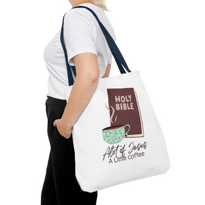 Faith-Inspired Tote Bag - "A Lot of Jesus, A Little Coffee" - Perfect for Church, Gifts, Everyday Use, Bible Study, Christians