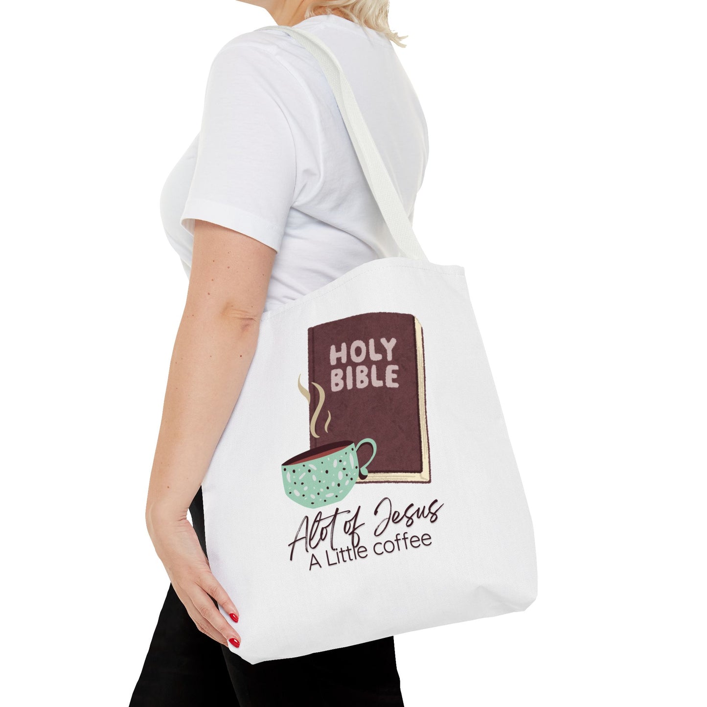 Faith-Inspired Tote Bag - "A Lot of Jesus, A Little Coffee" - Perfect for Church, Gifts, Everyday Use, Bible Study, Christians