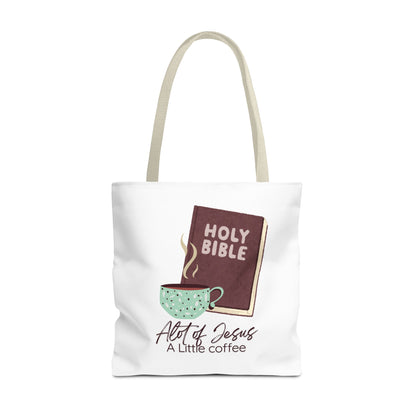 Faith-Inspired Tote Bag - "A Lot of Jesus, A Little Coffee" - Perfect for Church, Gifts, Everyday Use, Bible Study, Christians