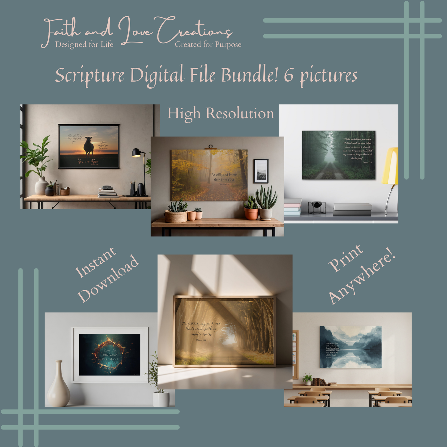 6‑Pack Scripture Wall Art Bundle  Christian Printable Art  Bible Verse Landscape Prints  Faith Home Decor  Digital Download  Inspirational Christian Decor