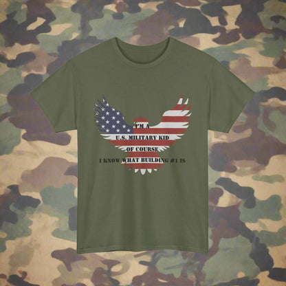 Patriotic Military Kid Tee, Unisex Heavy Cotton Tee, Military Family Gift, Veteran's Day Shirt, Americana Style Tee