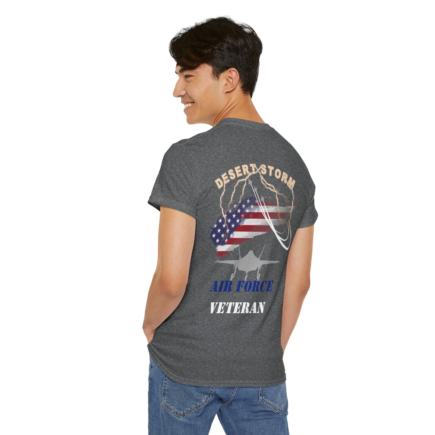 Desert Storm Series Air Force Veteran T-Shirt – “I Became the Storm”  Gulf War Tribute