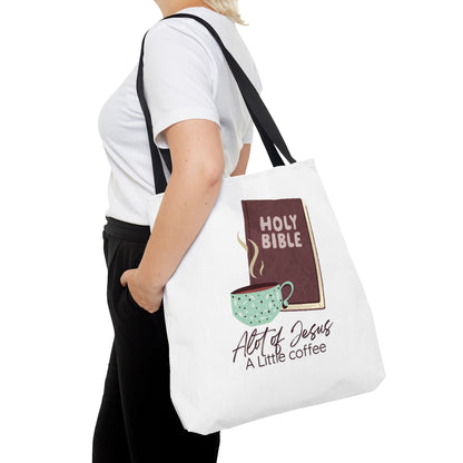 Faith-Inspired Tote Bag - "A Lot of Jesus, A Little Coffee" - Perfect for Church, Gifts, Everyday Use, Bible Study, Christians