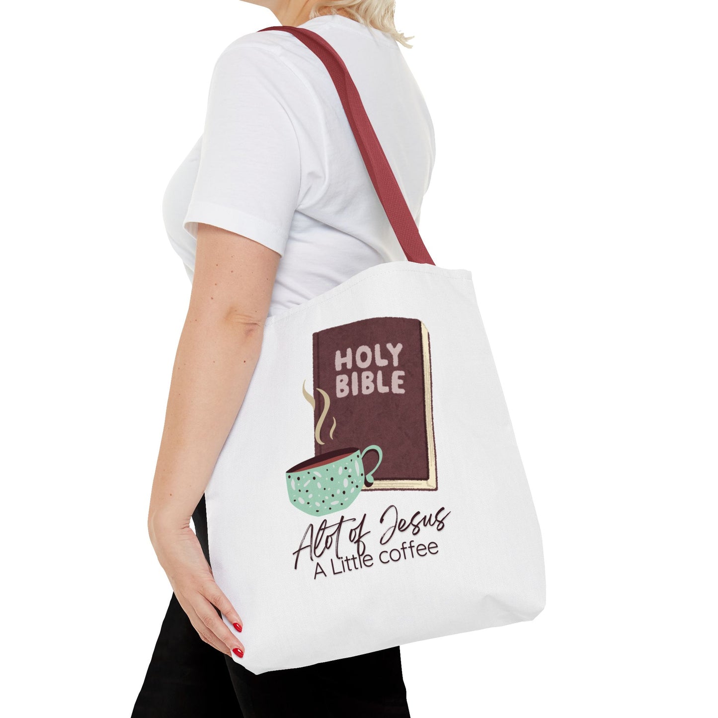 Faith-Inspired Tote Bag - "A Lot of Jesus, A Little Coffee" - Perfect for Church, Gifts, Everyday Use, Bible Study, Christians