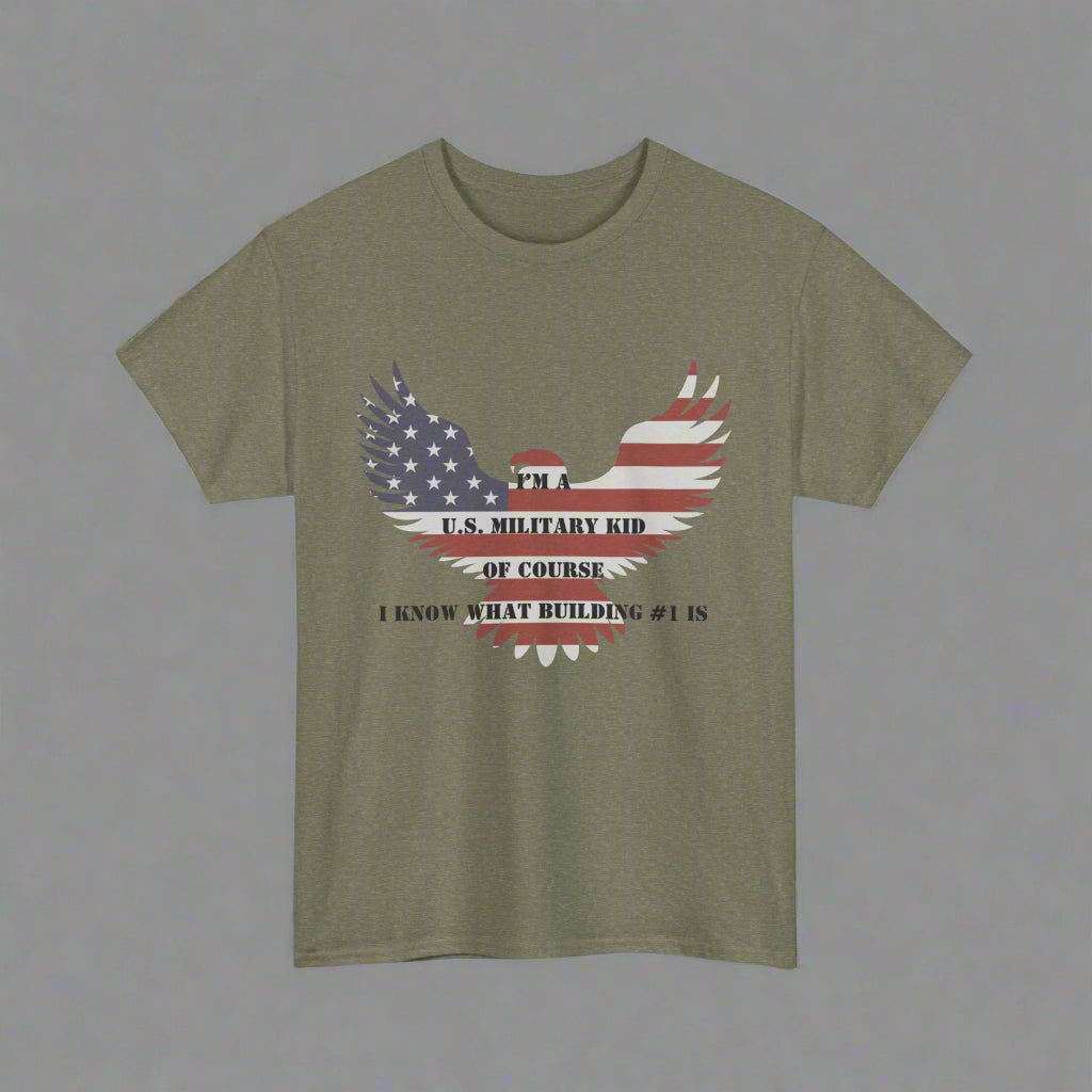 Patriotic Military Kid Tee, Unisex Heavy Cotton Tee, Military Family Gift, Veteran's Day Shirt, Americana Style Tee