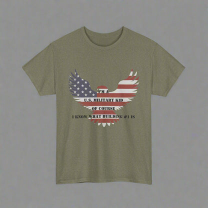 Patriotic Military Kid Tee, Unisex Heavy Cotton Tee, Military Family Gift, Veteran's Day Shirt, Americana Style Tee