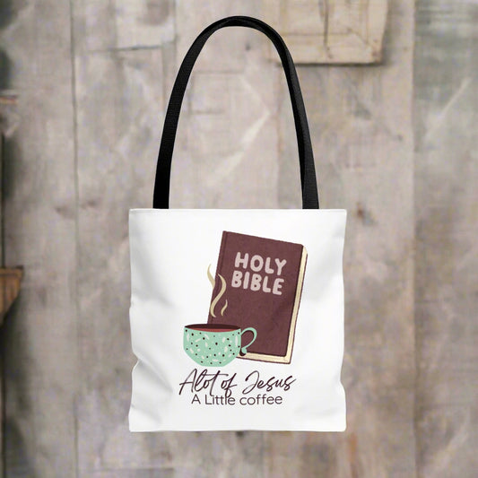 Faith-Inspired Tote Bag - "A Lot of Jesus, A Little Coffee" - Perfect for Church, Gifts, Everyday Use, Bible Study, Christians