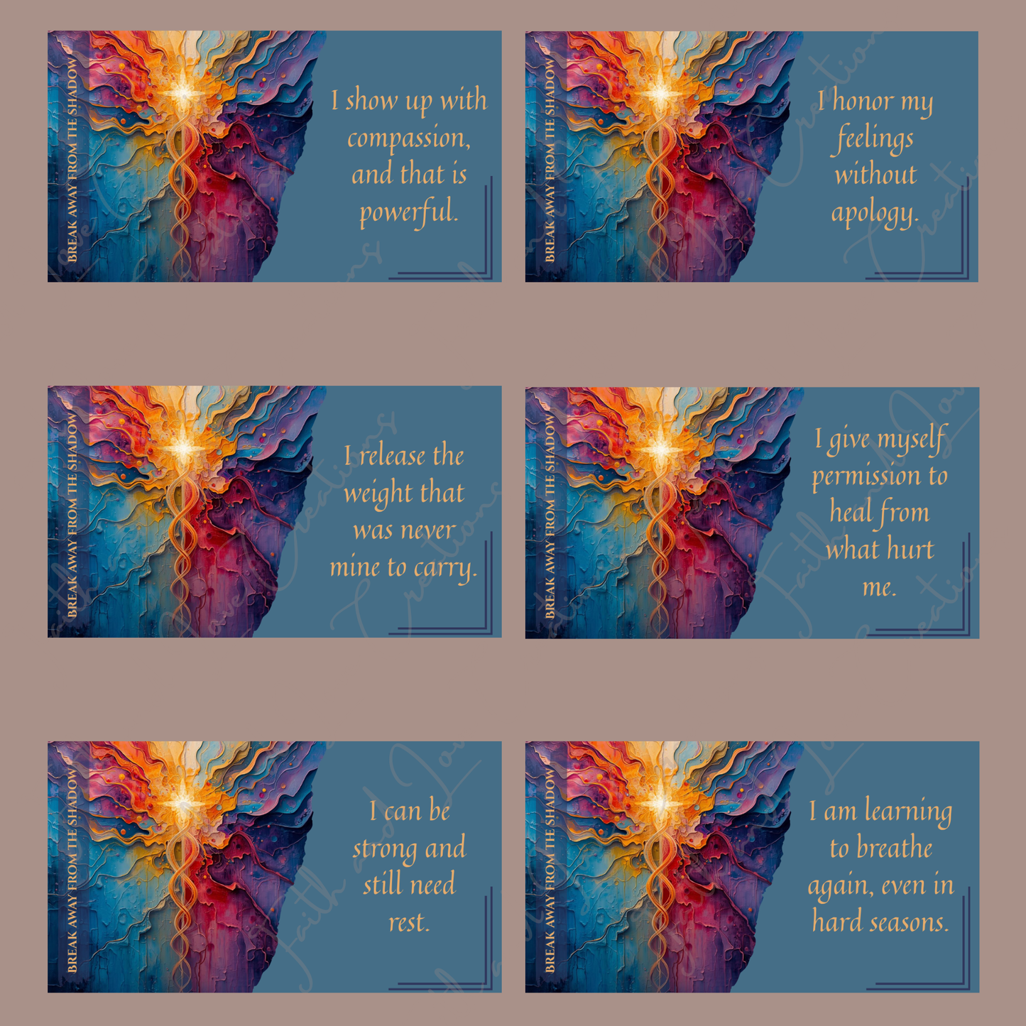 Physical or digital nursing affirmation cards for daily mental health support.